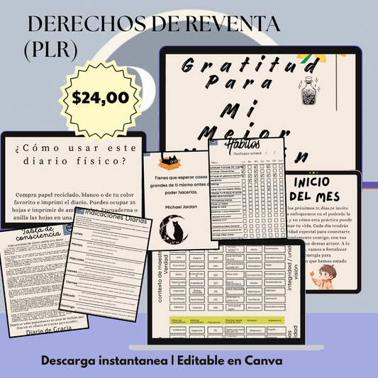 Diario de Gratitud de 31 días – PLR / Derechos de Reventa + Editable en Canva (ES)